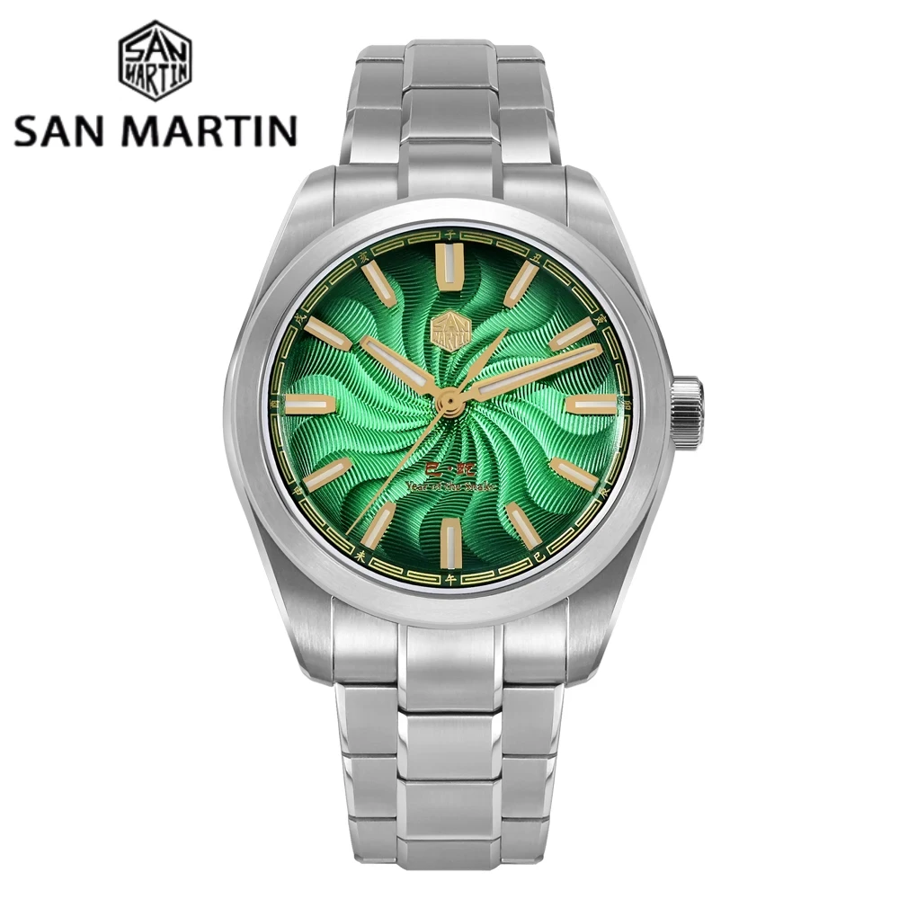 San Martin 2025 Guilloche Dial Snake Year Limited 39mm Miyota 90S5 Clear Caseback Men Automatic Mechanical Watch Luminous SN0144