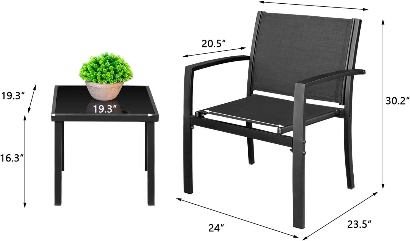 Juego de bistró de conversación para Patio exterior, muebles de 3 piezas, sillas modernas para porche y césped con mesa de centro para el hogar y el balcón, 1