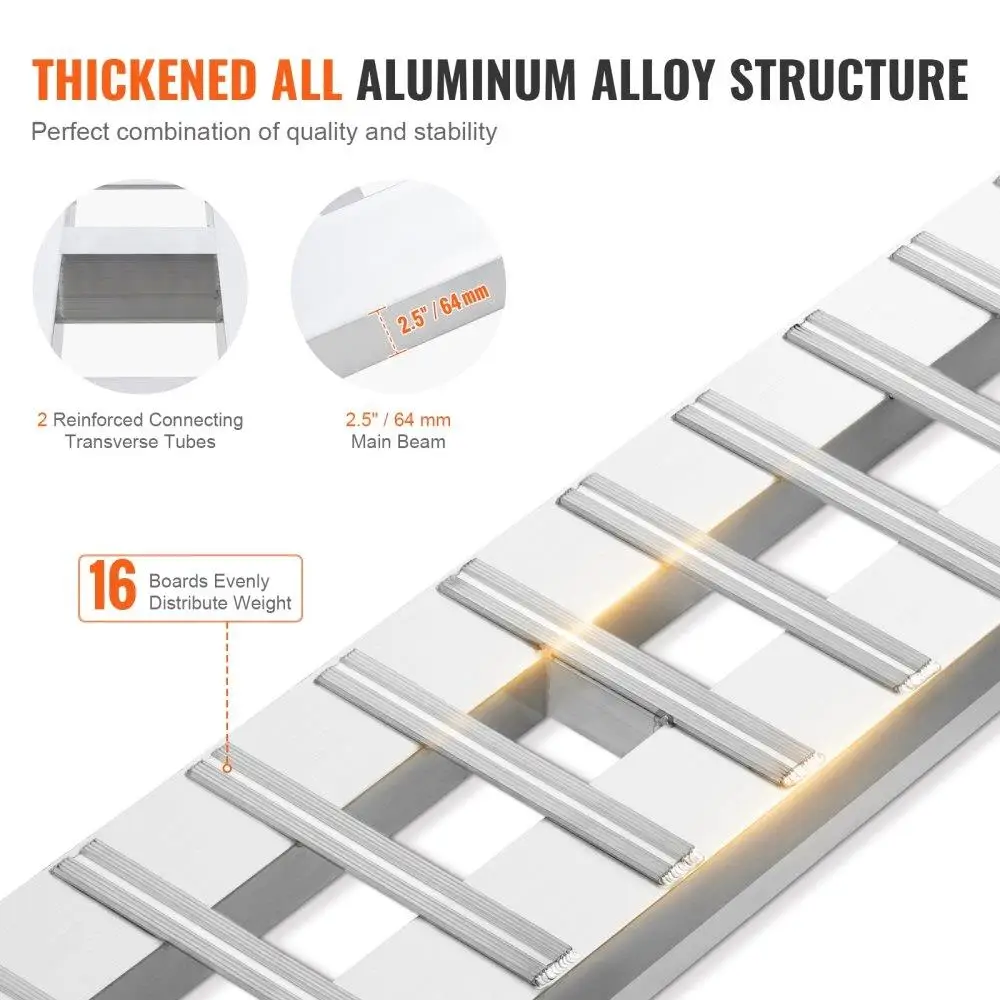 منحدرات تحميل من الألومنيوم 94 بوصة × 15 بوصة شديدة التحمل بسعة 6000 رطل مكونة من قطعتين من سلالم المقطورة المحمولة للشاحنة وسيارات الدفع الرباعي