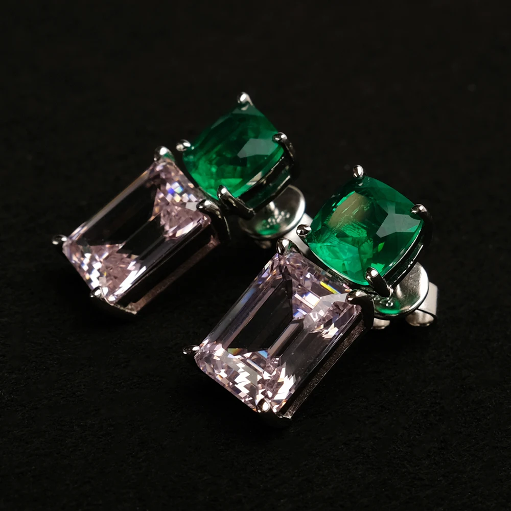 Luxry Green Pink Zircon Stud Earrings Pendant Necklace Jewelry Set