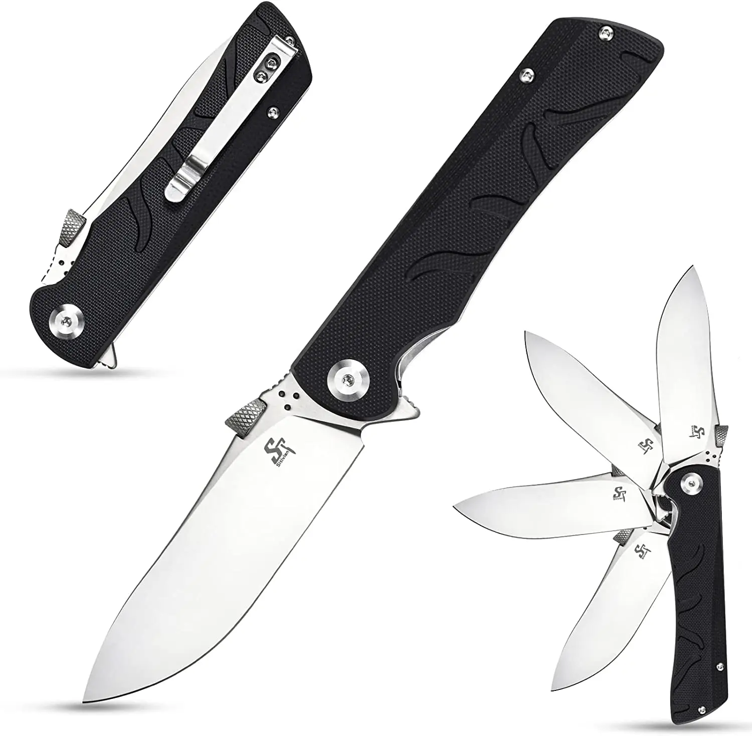 Sitivien ST134 Folding Pocket Knife,D2 Blade,G10 Handle with Unique Thumb Stud Opener for Working Home Tool Outdoor EDC Camping