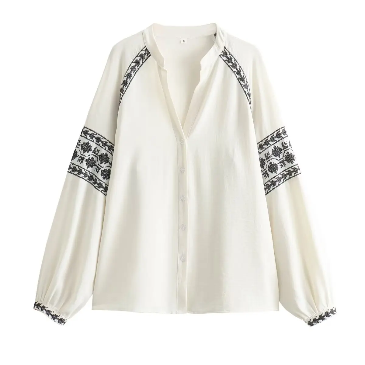 2024 Spring Summer French New Women\'s Woven Contrast Embroidered Long sleeved V-neck Coverup