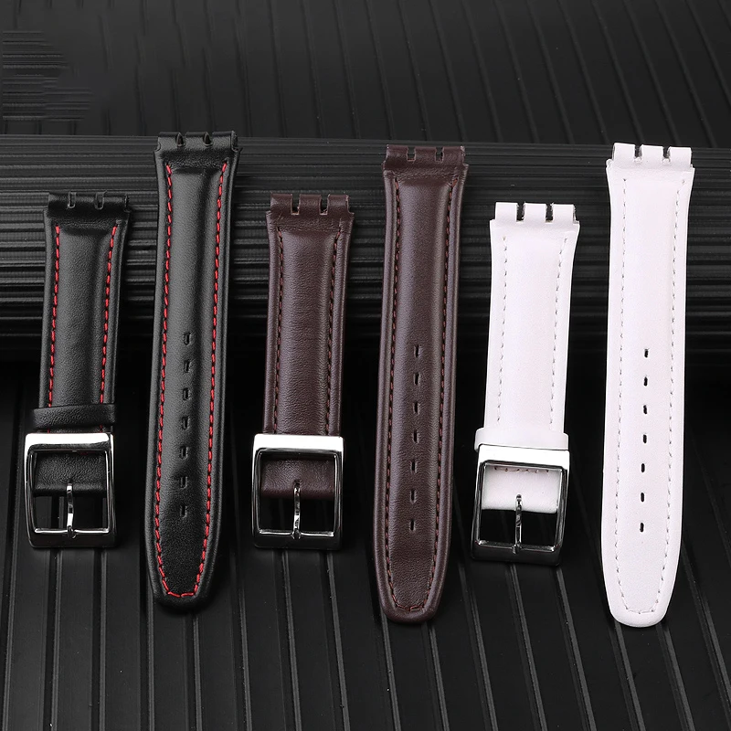 For Swatch YCS YAS YGS series genuine leather strap 17mm 19mm textured interface simple plain weave couple strap