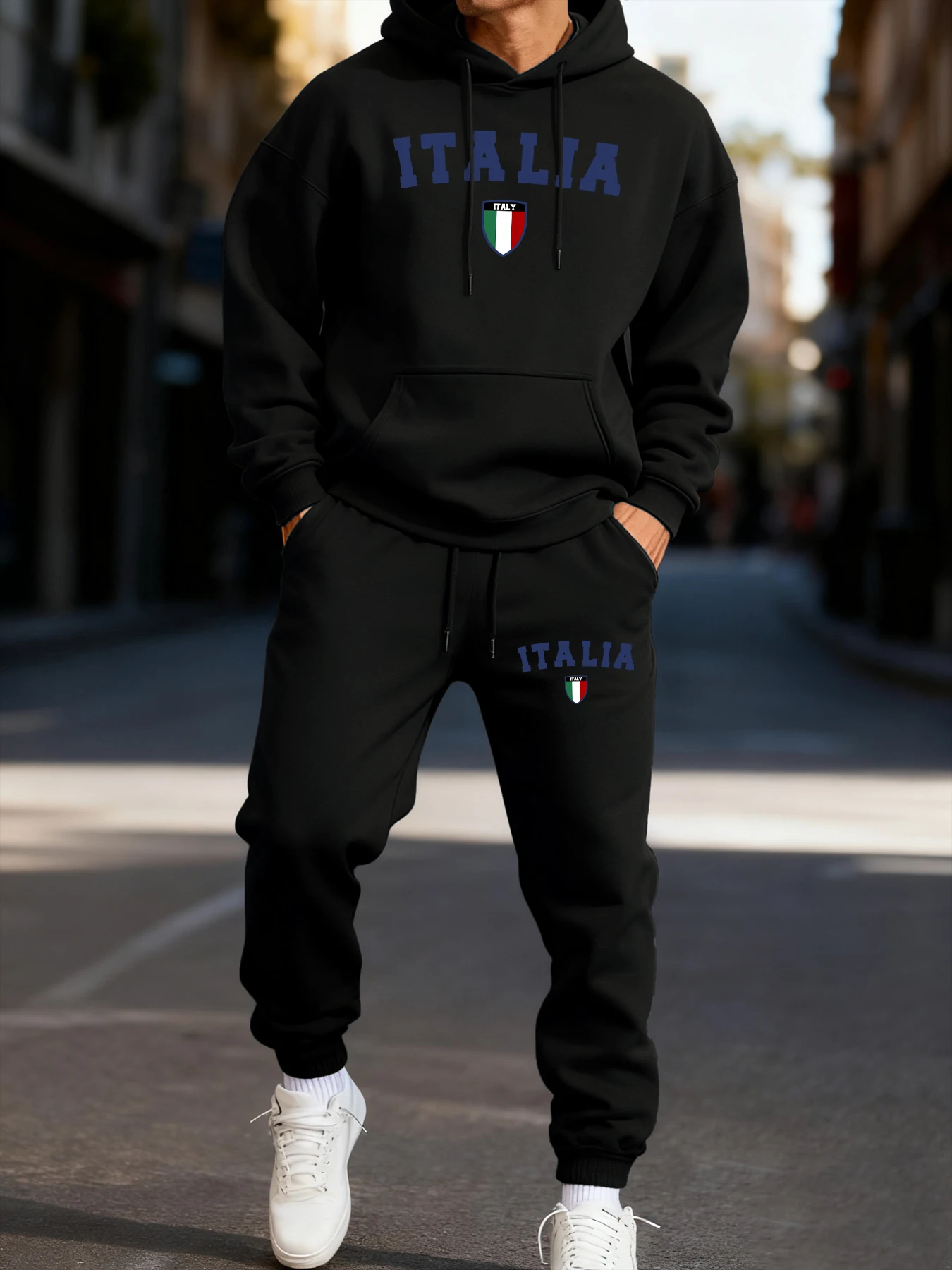 

Italia Letter National Flag Badge Printing Male Hoodie Set Casual Street Two Pices Sets Couple'S Autumn Clothes Fashion Hoody