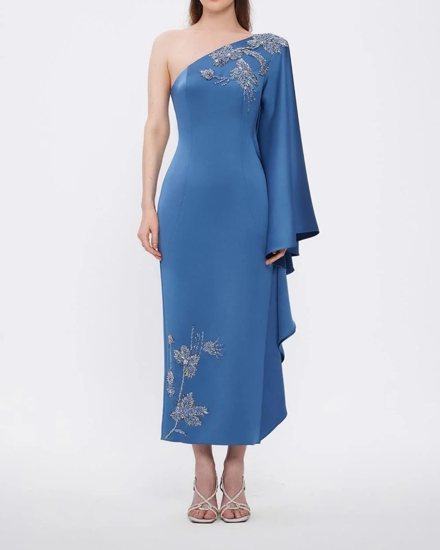

Customized Temperament Jersey Straight One Shoulder Sequined Beading Evening Dress Fashion Long Sleeves فساتين سهرة