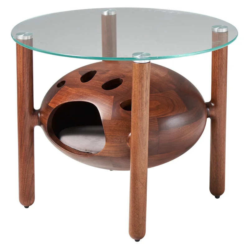 Solid wood living room Balcony Cat's nest table Small pet nest Household double platform