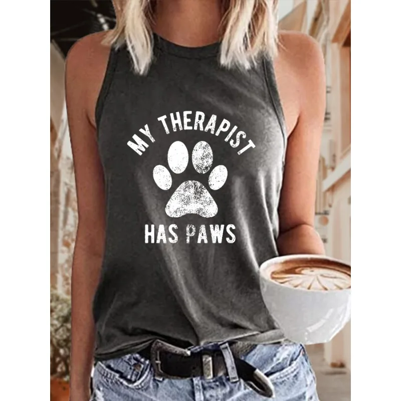 ilstile Damen-Tanktop mit Hundepfotenmuster, Sommer, Strand, Urlaub, lässig, Rundhalsausschnitt, ärmellose Tops, Schwarz, Weiß, Grau, T-Shirts, heißer Verkauf