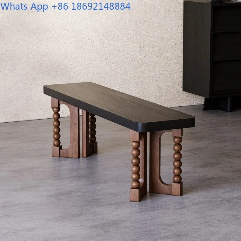 

Vintage Style Retro Household Solid Wood Long Shoe Changing Stool Black Bench Bedside Stool