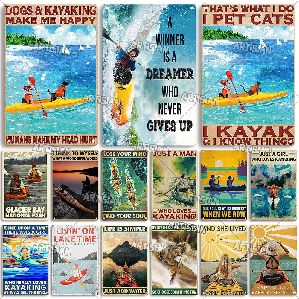 Artisian Kayaking Metal Sign Kayak Tin Poster SPORT Decorative Plate Wall Decor Garage Bar Pub Club Hotel Cafe Kitchen Home