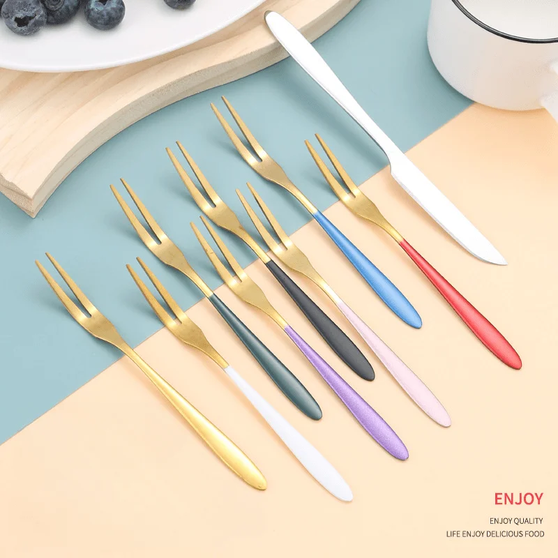 7pcs in1 Colored fruit fork, dessert fork, modern cake fork, decorative salad fork, reusable fruit fork