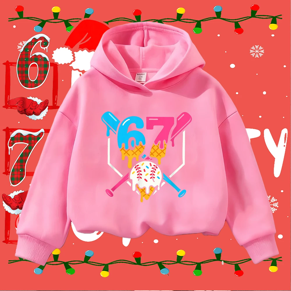 Felpa natalizia per bambini 67 Gelato Mazza da baseball Stampa Bambino Ragazzi Ragazze Inverno Casual Pullover a maniche lunghe Top