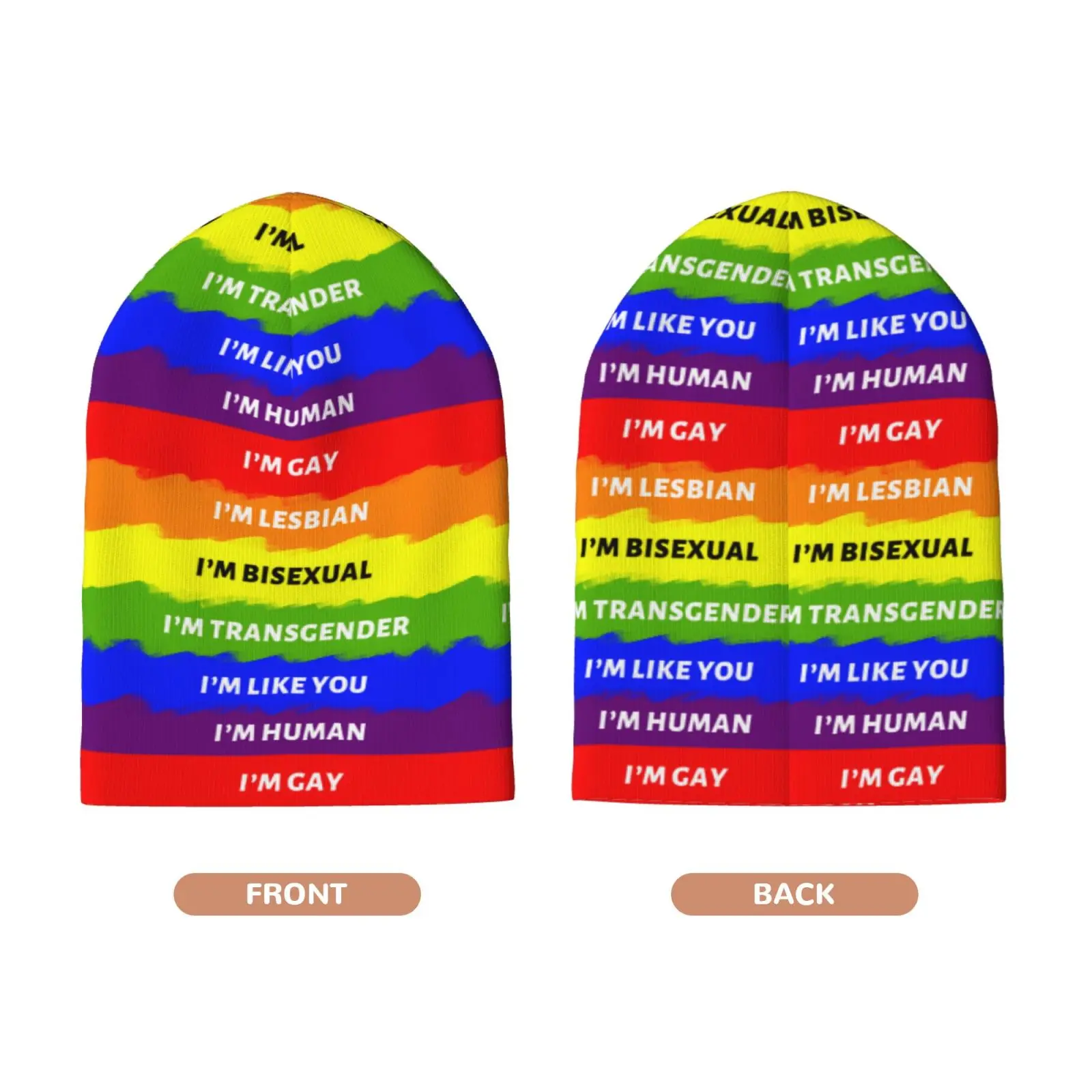 Custom Rainbow Beanie Gay Pride Printed Knit Hat Personalized LGBTQ Graphic Slouchy Cap Winter Warm Skullies
