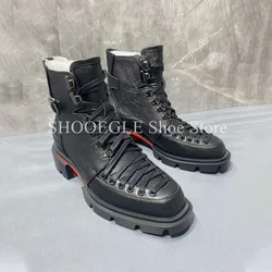 Fashion Lace-up Design Men's Boots Black British Style Small Square Ankle Boots Casual High-top Autumn Winter Men's Shoes