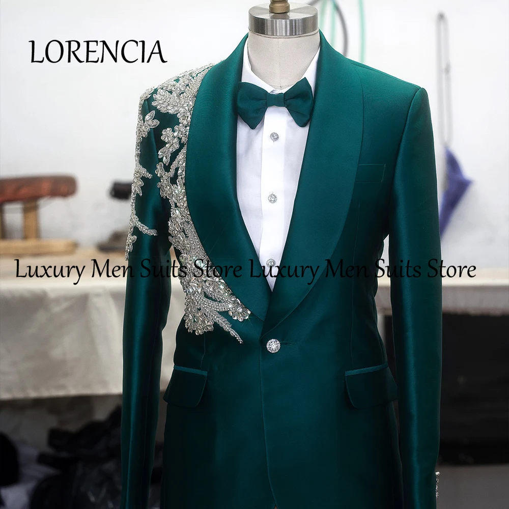 Glitter Diamond Suits for Men 2 Pieces Single Breasted Wedding Tuxedos Groom Wear Customized Blazer Pants costume homme luxe