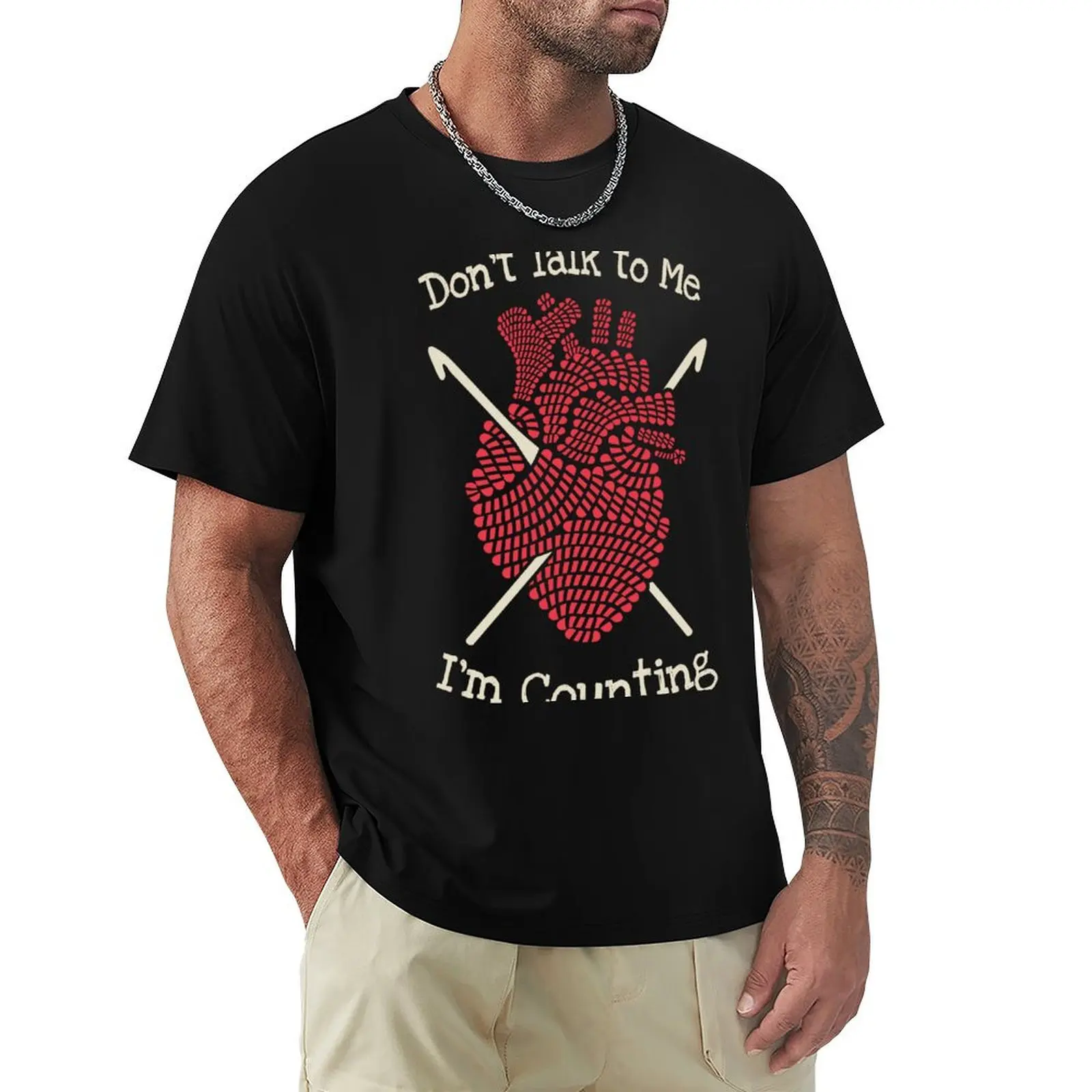 Don't Talk To Me I'm Counting Funny Crochet Anatomical Heart T-Shirt Modern Print Casual T-Shirt