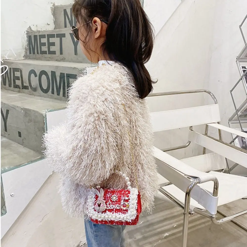 Parel Handvat Mini Ketting Crossbody Tas Schattige Munt Portemonnee Strik Kid Handtas Vierkante Clutch Prinses Schoudertas