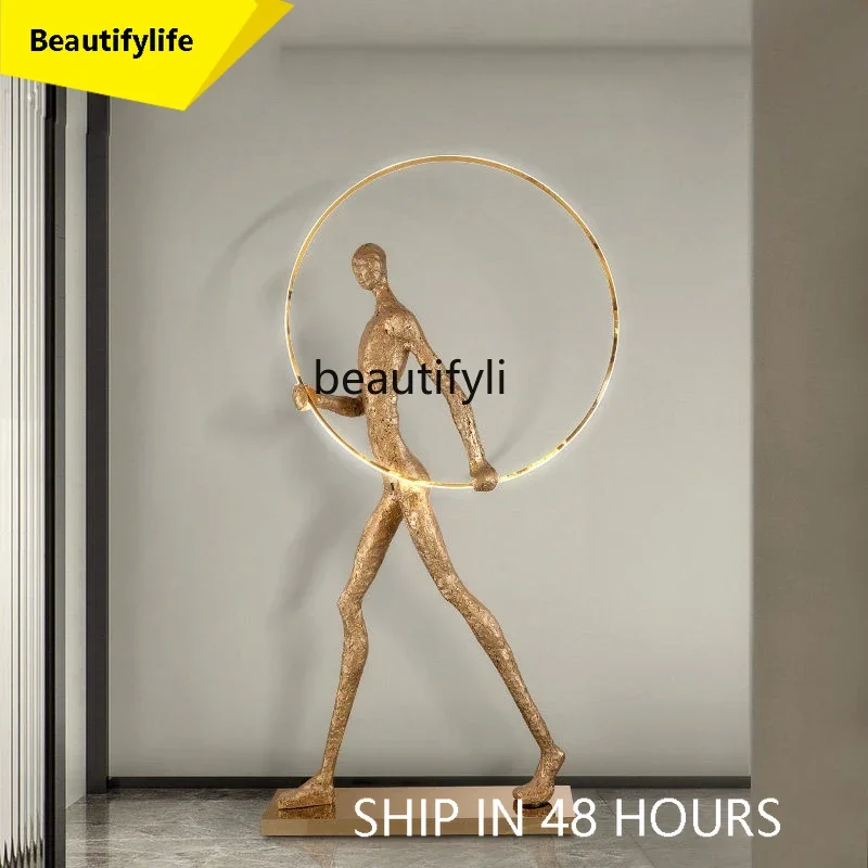 

A46 Living room floor lamp gold ring crystal portrait lobby sculpture lamp exhibition hall lamp