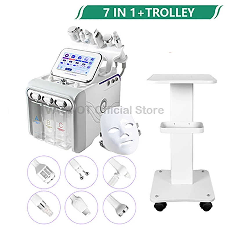 

Hydrogen Oxygen Facial Machine With Beauty Salon Trolley Cart RF Lifting Tightening Blackhead Removal Facial Spa Rejuvenation