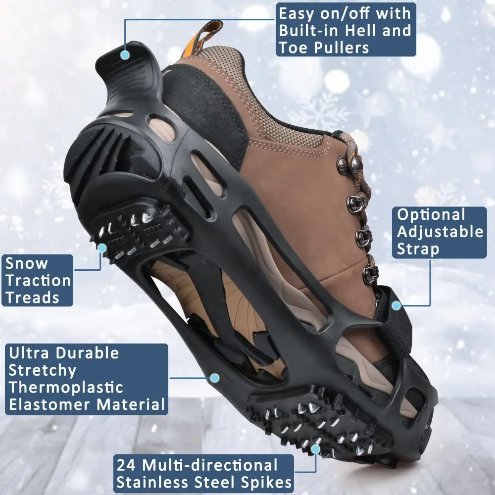 24 Studs Ice Snow Traction Cleats Stretch Rubber Wear-resistant Winter Walking Boots Cleats Non-slip Gripper Snow Spikes