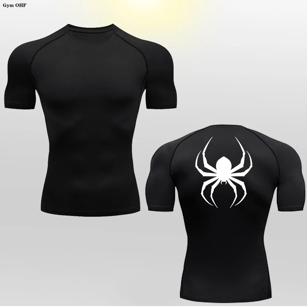 Men's Sports T shirt Spider LOGO Fitness Jogging Breathable Slim Training Suit High Elasticity Compression Speed Drying T shirts