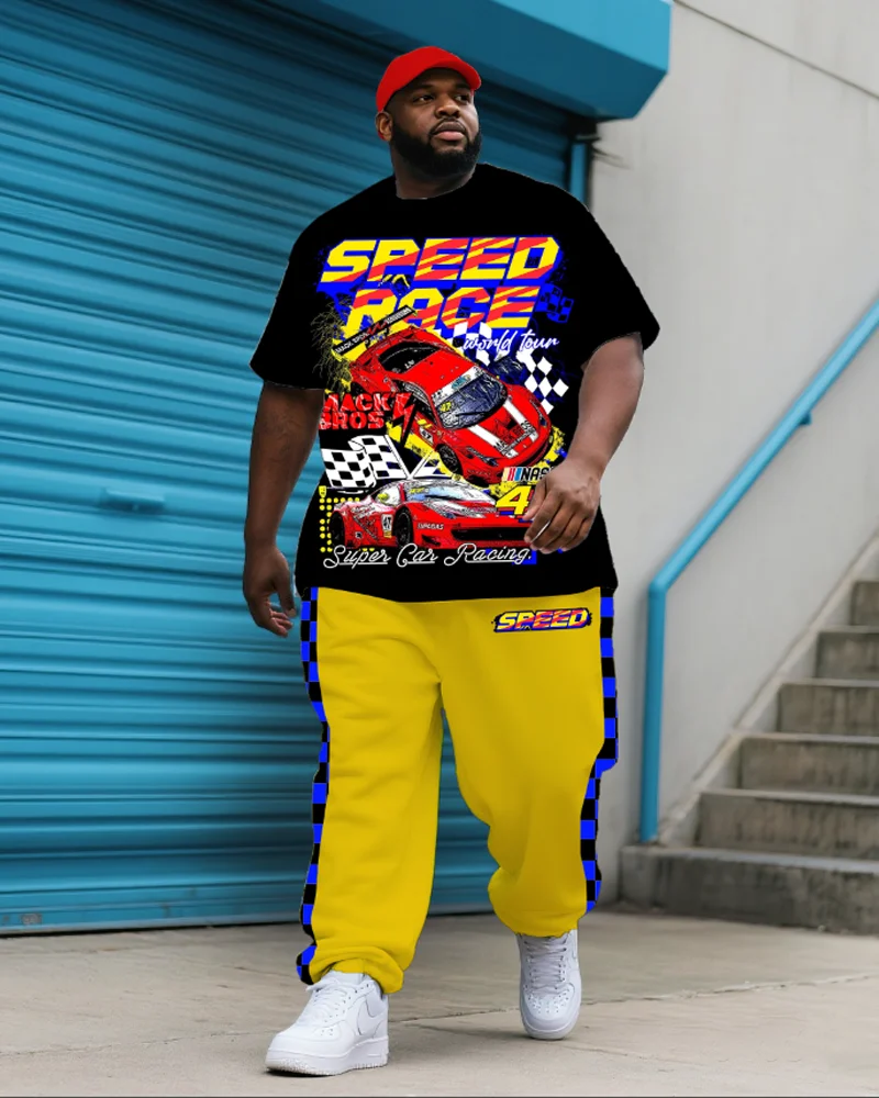 

S-9XL Мужская футболка больших размеров с короткими рукавами и брюками с принтом американских уличных гонок, комплект из двух предметов