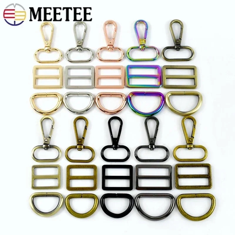 2/3Sets Metal Buckles Bag Strap Swivel Lobster Clasp D Ring Tri-glide Buckle Pet Collar Belt Adjuster Hooks DIY Accessories