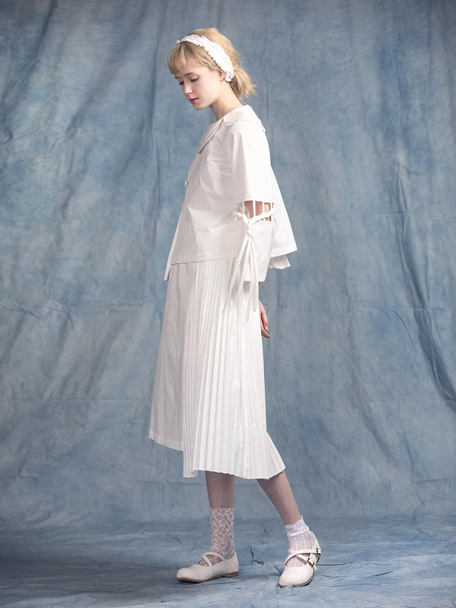 

Original Design Pure White Cotton Shirt Half-length Skirt with Pleated Splicing Elegant Style Skin-friendly Breathable for La...