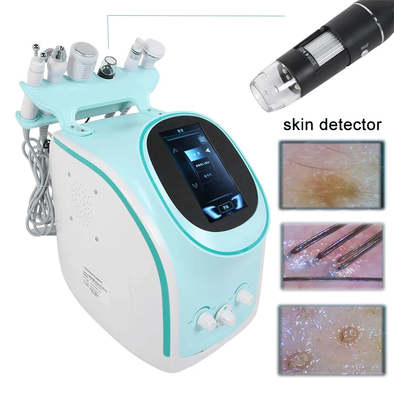 6IN1 Hydrogen Oxygen Water Aqua Peeling Machine Injector Face Skin Rejuvenation Lifting Cleaning Blackhead Removal Skin Detector