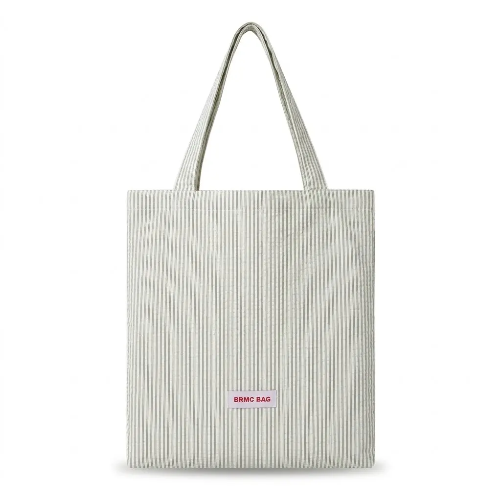 

Women's Light Gray Striped Seersucker Tote Bag Casual Large Capacity Crossbody Shoulder Bag for Daily Commute Shopping Travel