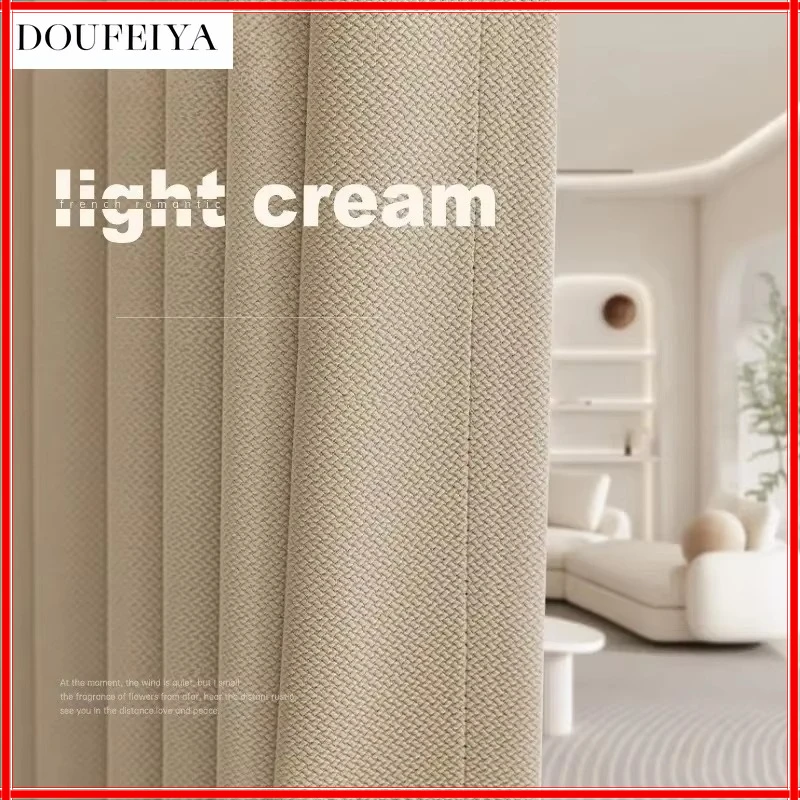 

310cm Height Pure Color Window 80%-90% Blackout Curtain Thickened Cotton Linen Cutains for Living Room Bedroom Luxury Jacquard