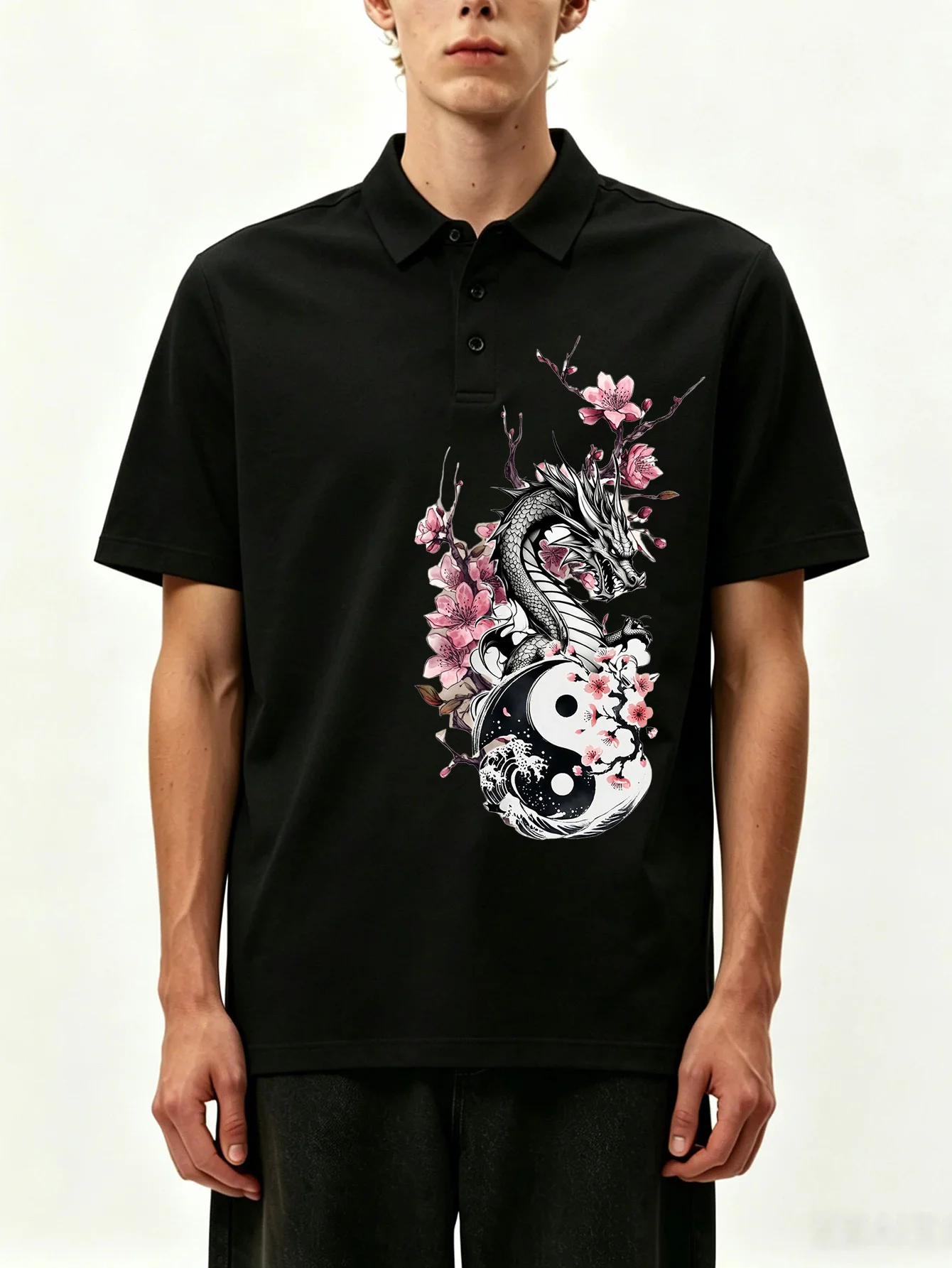 Men's Short Sleeved Shirt Polo Shirt Breathable Chinese Style Element Pattern Print, Minimalist Design