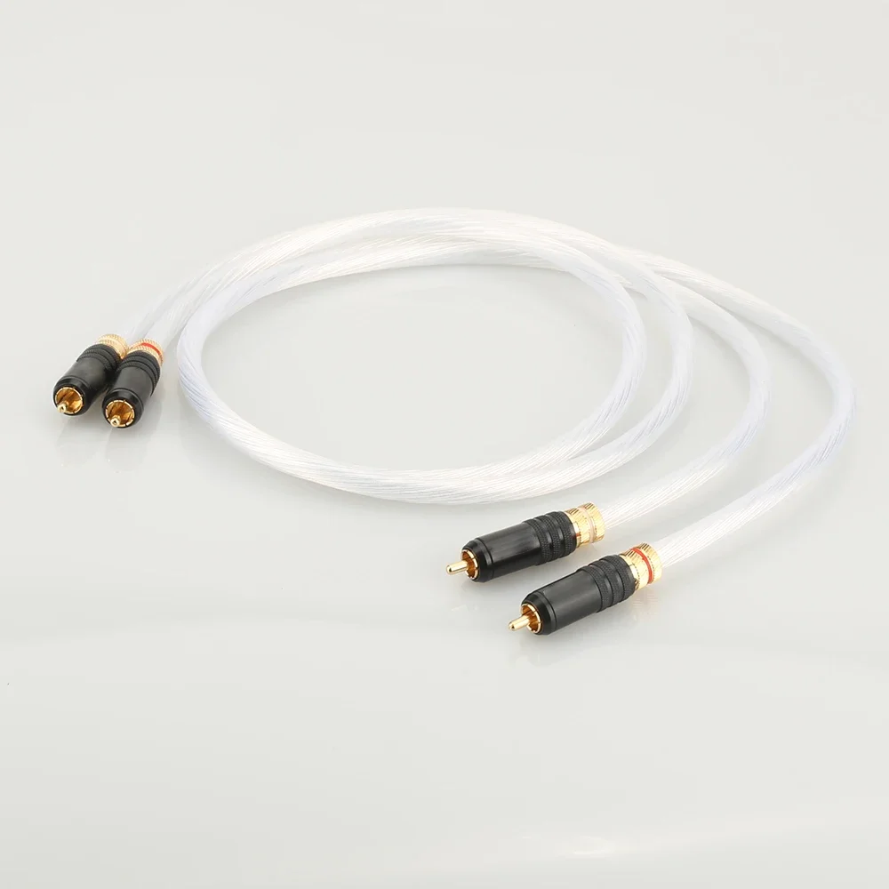 คู่ Silver Plated สายสัญญาณเสียง RCA HIFI สาย RCA เชื่อมต่อสายสัญญาณเสียงพร้อมปลั๊ก RCA