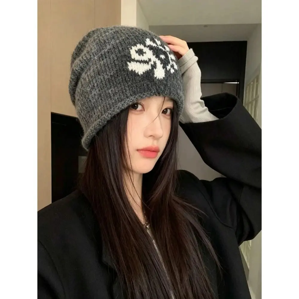 Fair Isle Pattern Wool Blend Knitted Beanie Hat Warm Polyester Winter Earflap Hat 56cm To 58cm Large Head Circumference