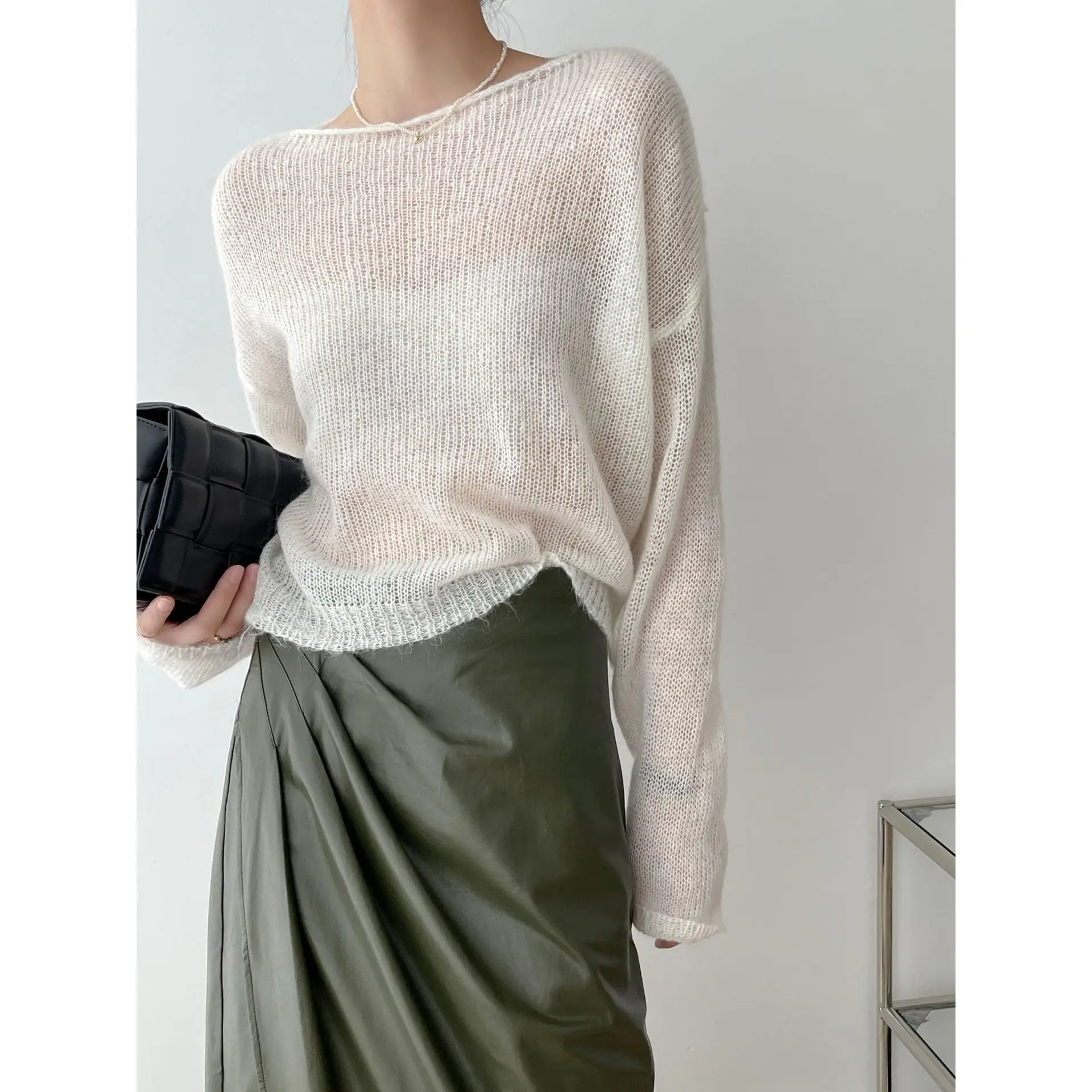 

High Proportion of Gentle Mohair Knit Cardigan Autumn New Loose Cover-up Thin Cropped Top
