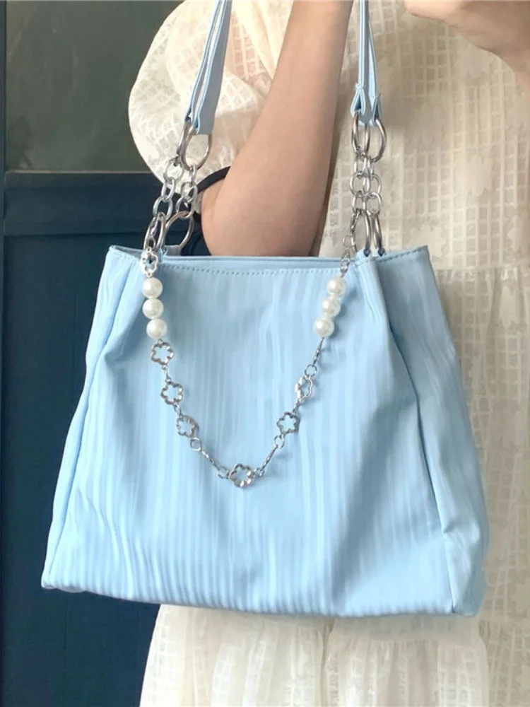 Female Sweet Pearl Flower Chain Handbag Tote Bags High Quality Large Capacity Women Commute Shoulder Bag