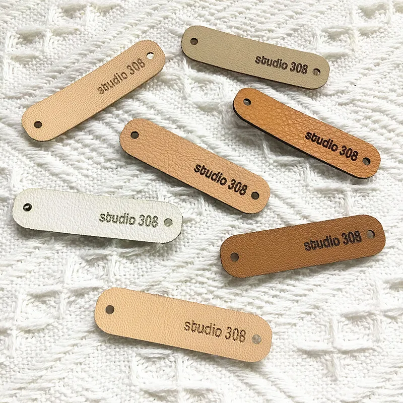 30pcs Handmade labels custom logo Leather knitting clothes tags with rivet Personalised sewing hats crafts label DIY Accessories