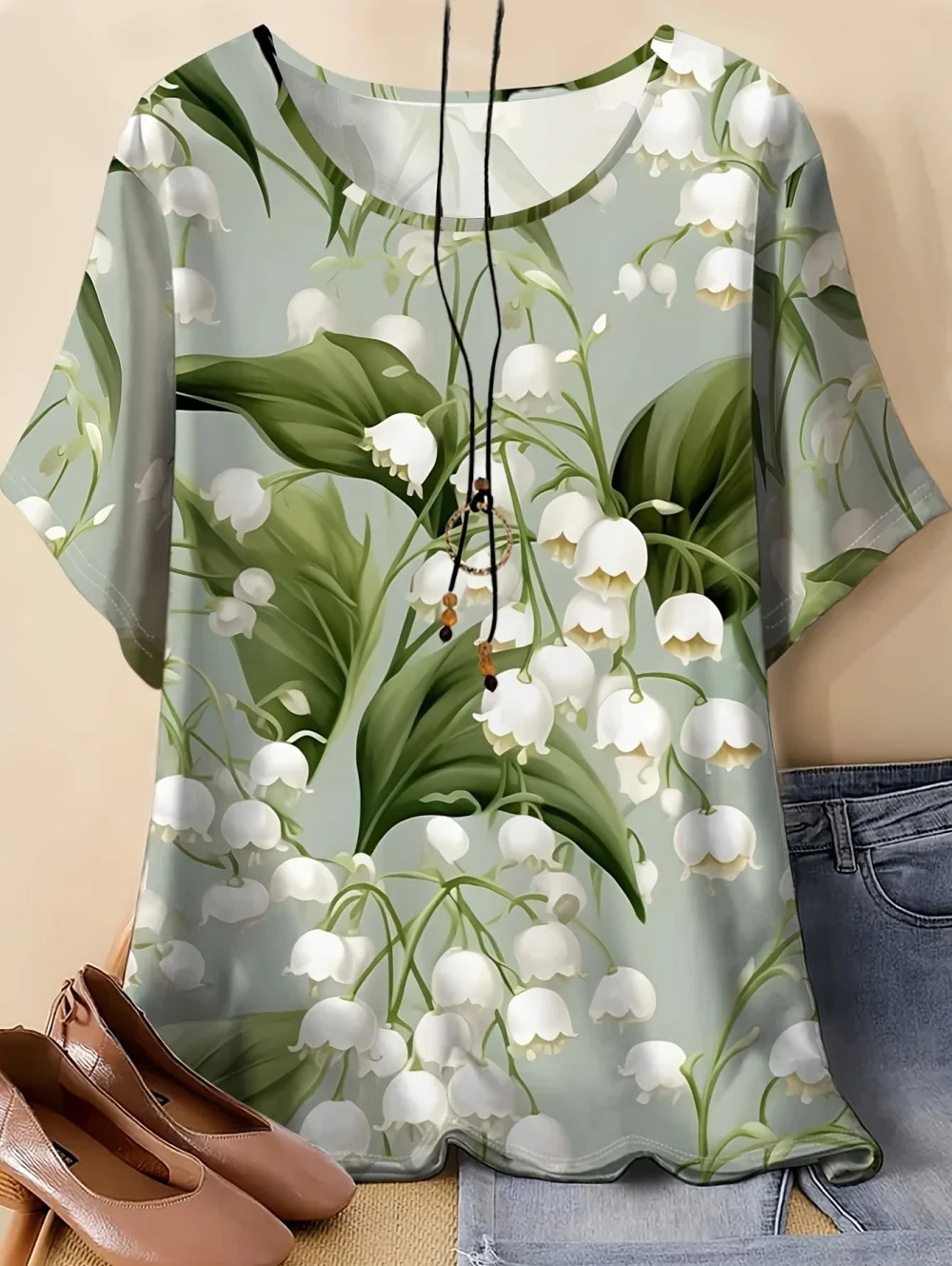 Vintage Lässiges Kurzarm-T-Shirt mit Rundhalsausschnitt für Damen, Sommer-Blumen-T-Shirt, Batik-Oberteil, 3D-Druck, lockere Mode-Damenbekleidung – Detail 5