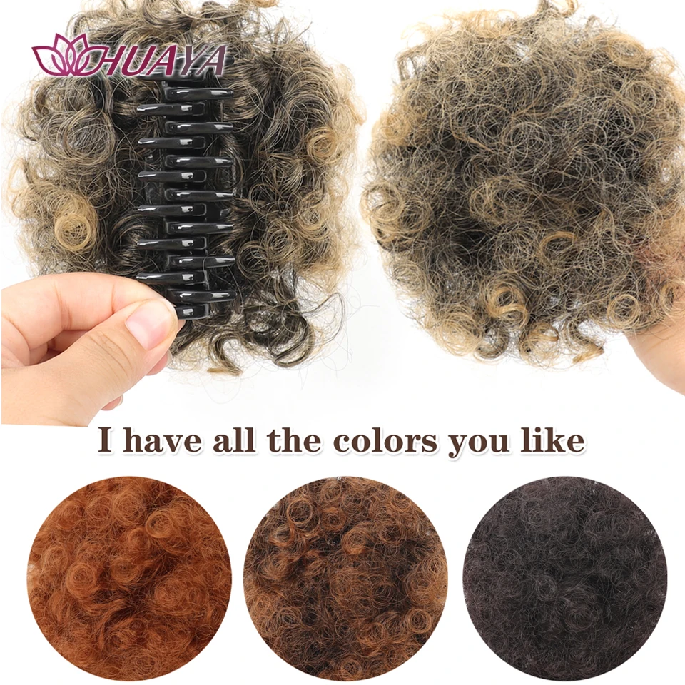 Synthetic Afro Puff Ponytail Kinky Curly Hair Bun Piece with Clips in Updo Extensions for Black Women