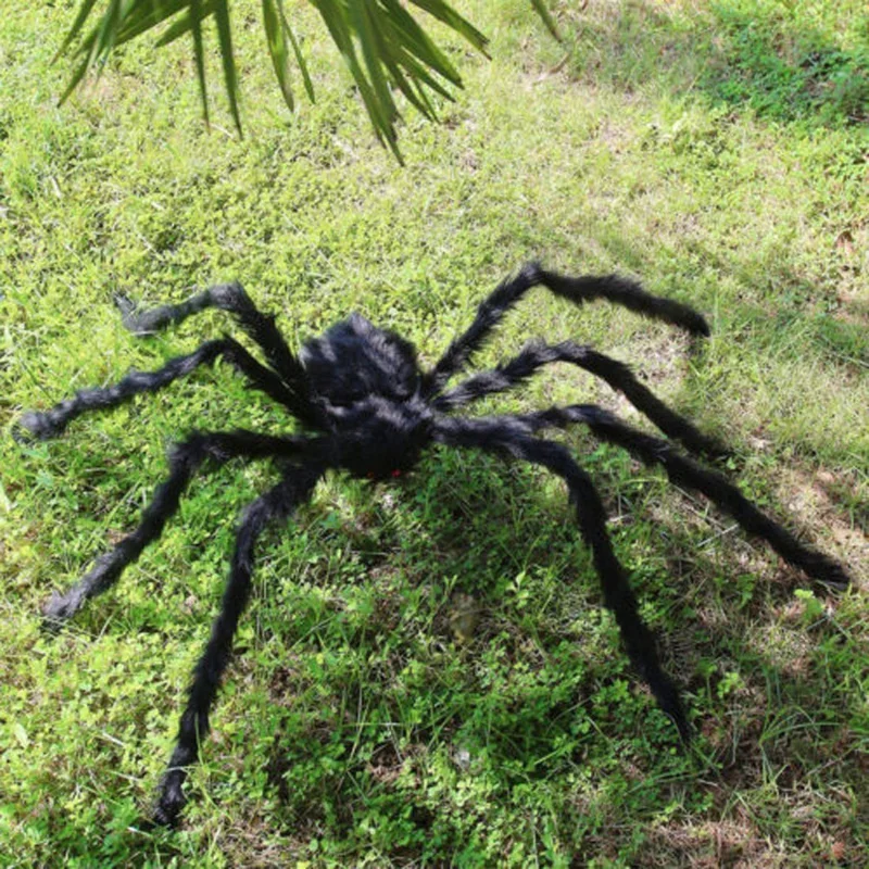 5FT/6.6FT Simulation Spider Black Giant Plush Fake Spider Halloween Party Decoration Pros Spooky House Props Horror Spooky Toys