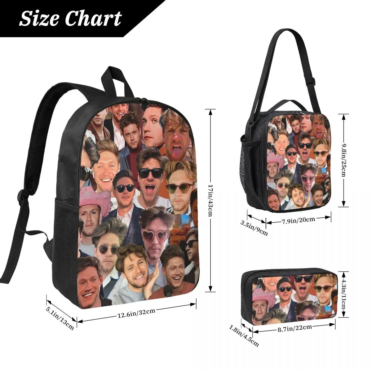 NiallHoran Photo Collage Backpack Boys Girls BookBag School Bag Computer Shoulder Bags 3ps Insulated Lunch Bag Pencil Case