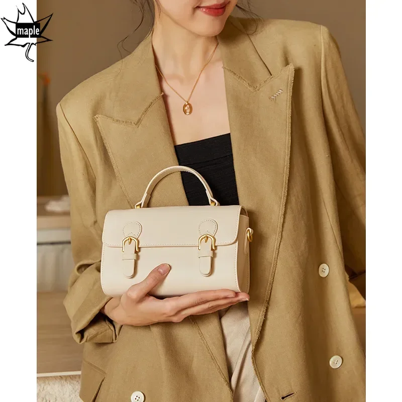 

All-match Lovely Pink Beige Solid Color Messenger Bag 2025 Split Cow Leather Women Shoulder Crossbody Bag College Girl Satchels