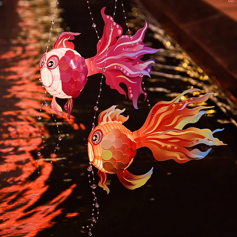 1 Set Mid-Autumn Festival Portable Glow Lantern DIY Goldfish Lantern For Chinese Lunar New Year Making Material Pack