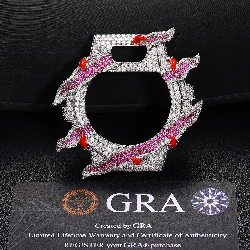 Hip Hop Moissanite Paved Bling Iced Out Flame Pattern Watch Cases for Men Rapper Jewelry For DW6900 Watch Blue Red Black Green