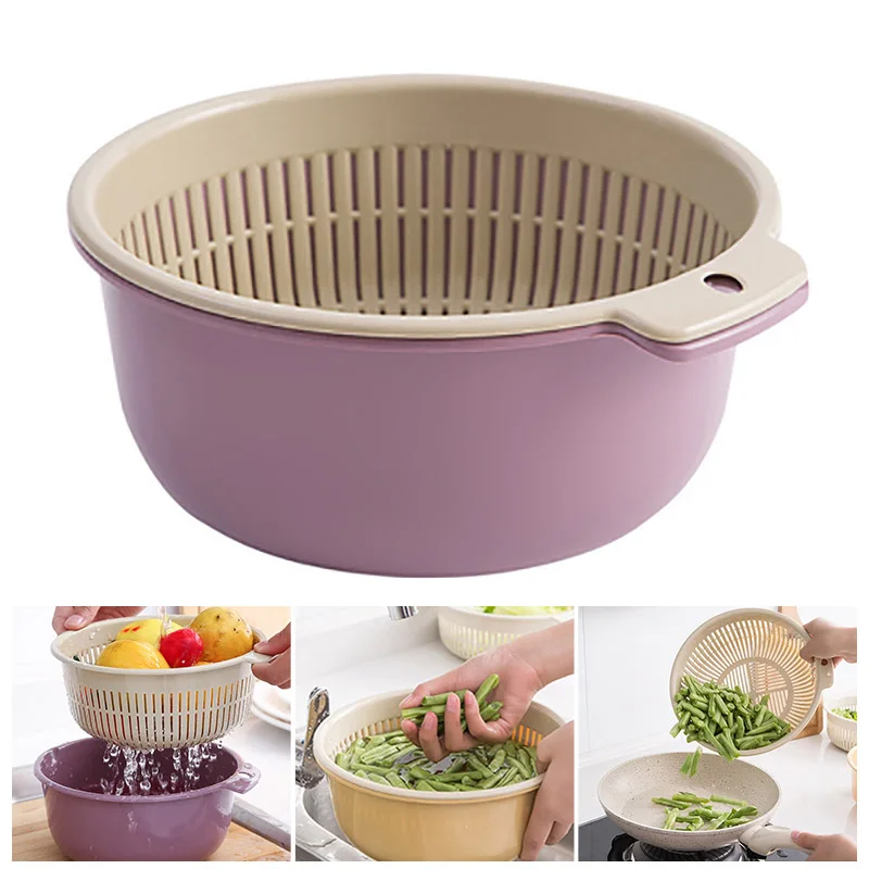 1PsKitchen Doppel Schicht Ablauf Korb Schüssel Waschen Lagerung Korb Filter Schüssel Ablauf Gemüse Obst Reinigung Sieb Werkzeug Filter