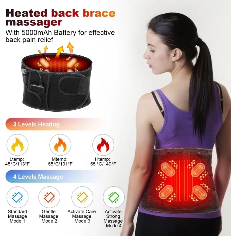 دعامة ظهر ساخنة لاسلكية قابلة لإعادة الشحن مع وظيفة تدليك لتخفيف آلام أسفل الظهر مثالية للاستخدام المكتبي لقيادة الطويلة #2