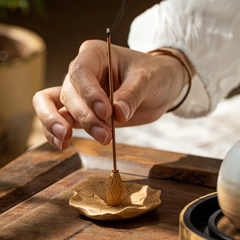 

Japanese Style Bamboo Lotus Incense Holder Home Zen Aroma Stick Burner