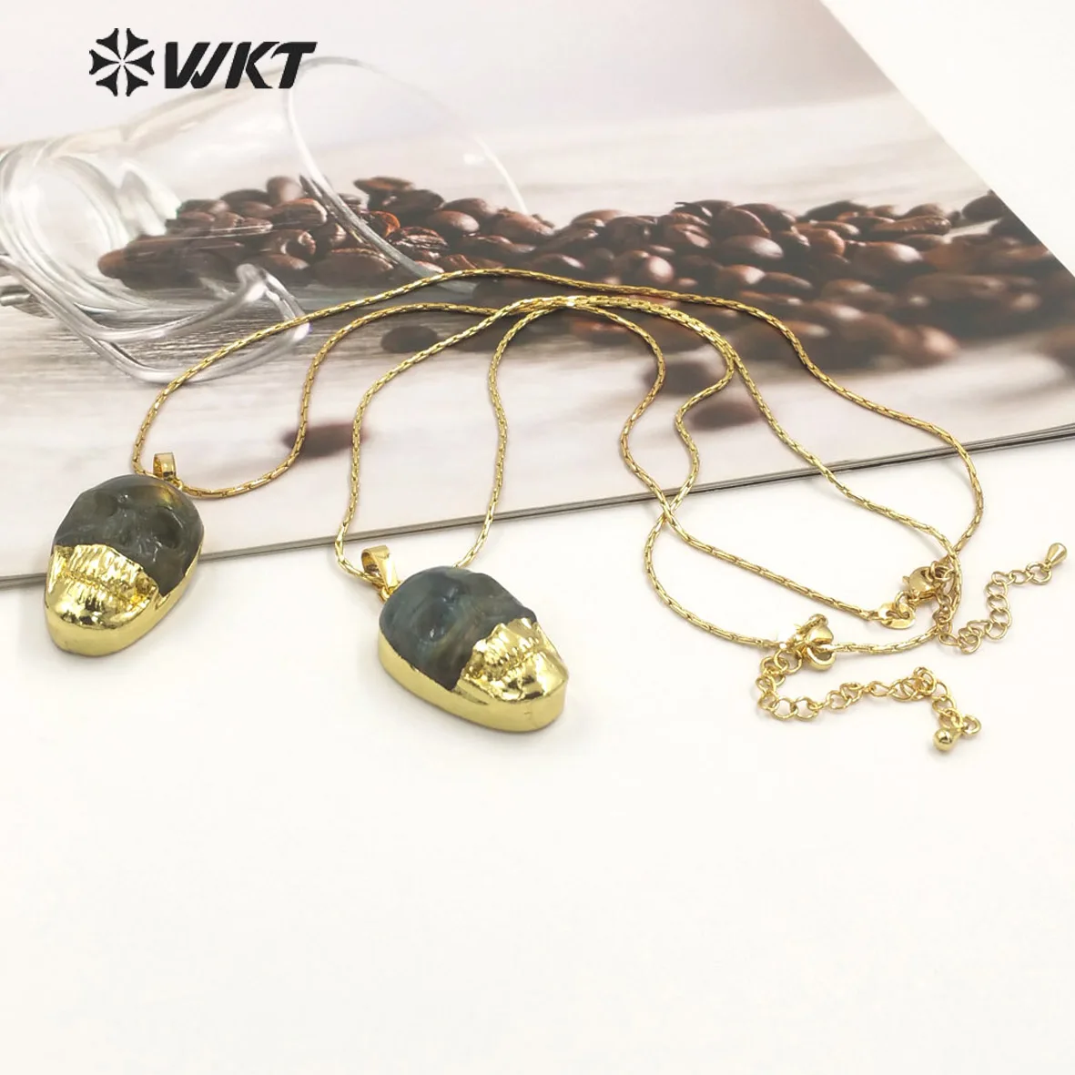 WT-N1461  WKT 2025 Magical Style Labradorite Women Pendant Necklace 18k Gold Plated  Skull-shaped Accessory HOT Design Jewelry