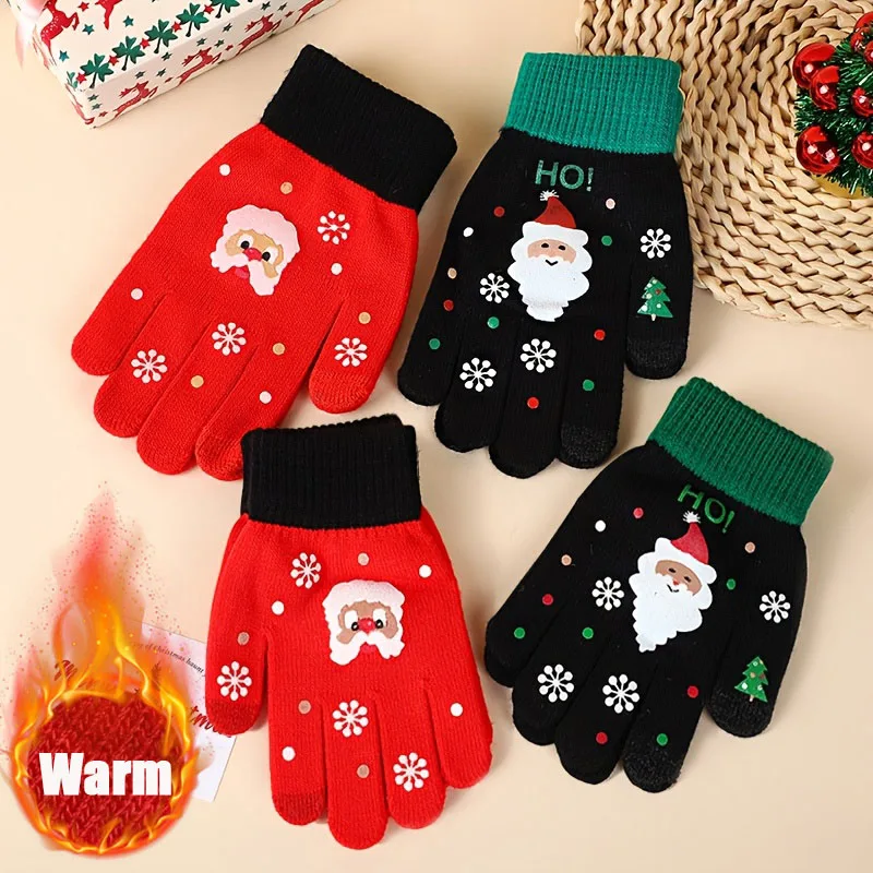 

Рождественские детские вязаные перчатки, теплые зимние варежки с рисунком Санта-Клауса и снежинки для мальчиков и девочек, праздничная одежда, аксессуары