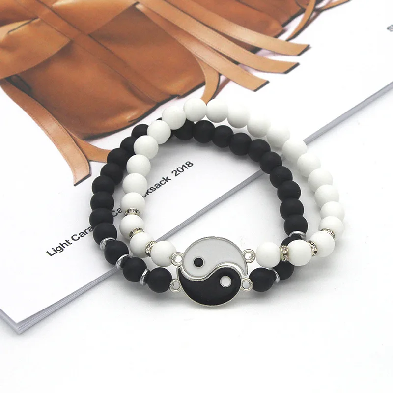 Tai Chi Beaded Couple Bracelets For Women Men Best Friends Yin Yang Paired Charms Beads Bracelet Fashion Jewelry Gifts