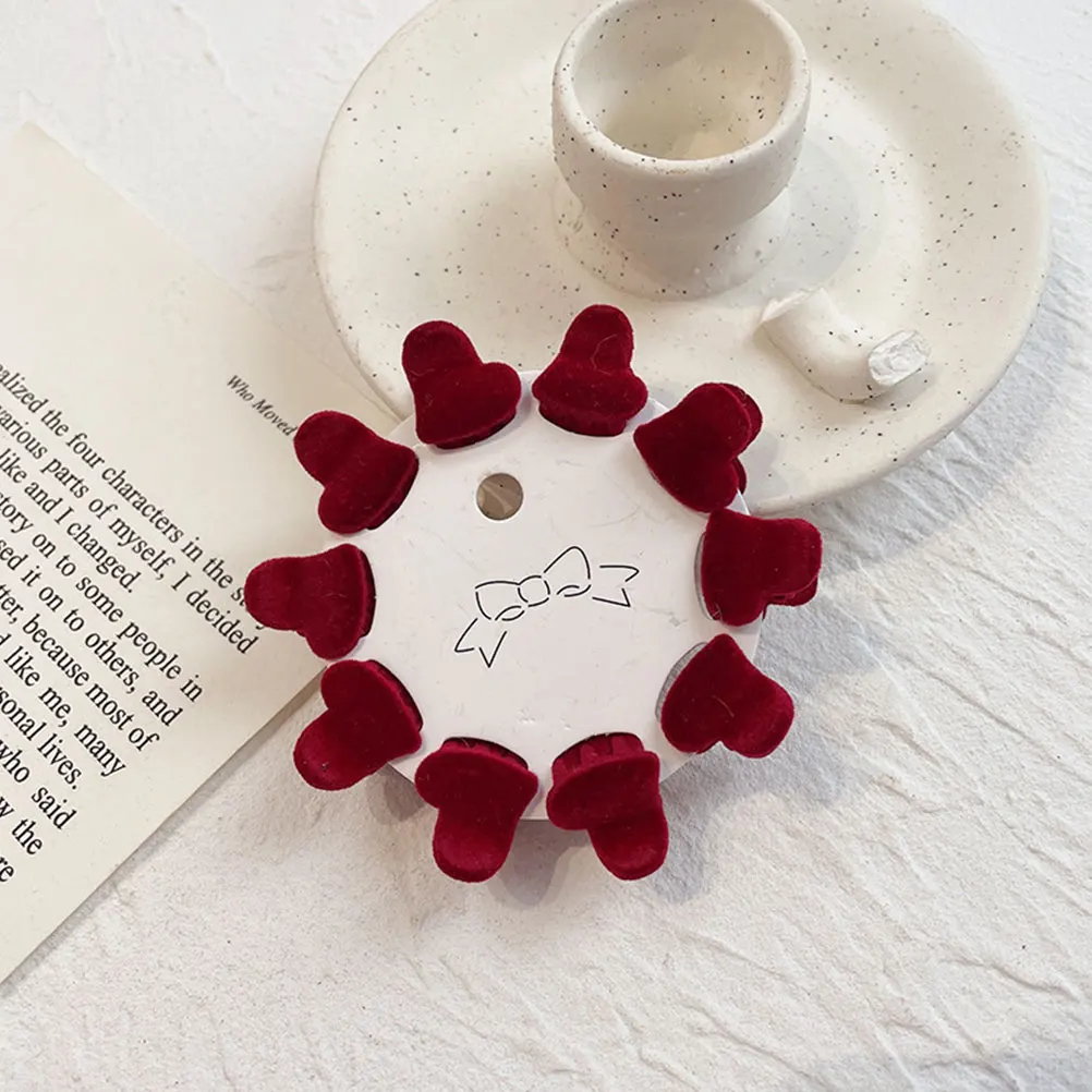 

10pcs Heart Shaped Hair Clips Cute Small Flock Red Love Cards for Women Girls Durable Styling Travel School Valentine